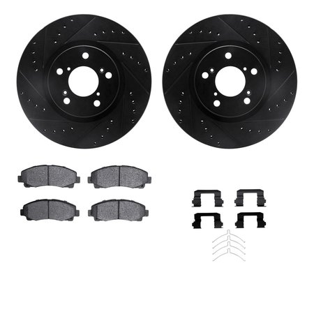 DYNAMIC FRICTION CO 8512-59092, Rotors-Drilled and Slotted-Black w/ 5000 Advanced Brake Pads incl. Hardware, Zinc Coated 8512-59092
